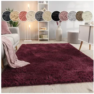 Paco Home Hochflor Teppich Wohnzimmer Fellteppich Kunstfell Flauschig lila