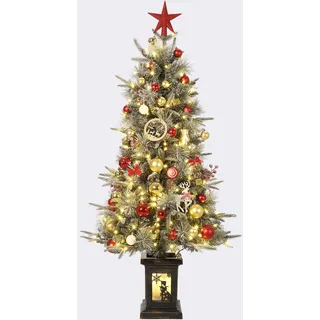 Weihnachtsbaum Künstlich mit Beleuchtung, 125cm 4ft Künstlicher Weihnachten Baum Schnee mit 150 Warmweiß & Mehrfarbigen LED Licht 9 Modi PVC Zweigspitzen Retro Schneemann Leuchtbasis für Haus Büro