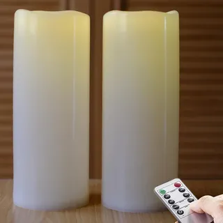 NONNO&ZGF 10cm X 25cm Outdoor Groß LED im Freien Wasserdichte Kerzen, Batteriebetriebene Plastikkerze mit Fernbedienung/Timer-Funktion (Warmweißes Licht) - 2er-Set