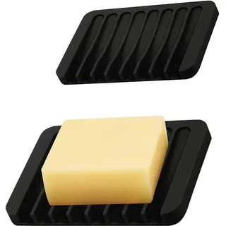 2Stück Seifenschale Schwarz Seifenschale Silikon,Ablauf Seifenhalter Soap Holder Seifenablage Waschbecken,Soap Dish Seifenschalen Seifendose Klein Dusche für Bad,Dusche,Küche,Seife,Schwamm,Waschbecken