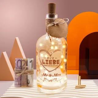 JUNUNDJING LED Flaschenlicht Hochzeitsgeschenke für Brautpaar, Hochzeitsgeschenk Geld Spardose Hochzeit Geldgeschenk Hochzeitsgeschenke Geldgeschenke Hochzeit für Brautpaar Und Schätzchen (Mr & Mrs)