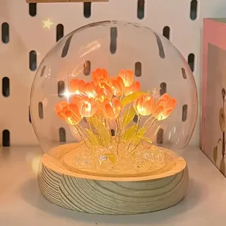 DINOWIN Tulpe Bastelset Nachtlicht DIY Batteriebetrieben Tulpen Nachttischlampe Tischdekoration Geschenkidee Ideale Kunst Bastelgeschenke (13 Tulpen, Rosa)