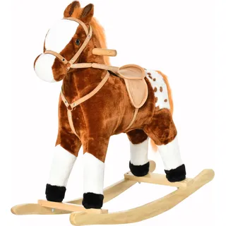 HOMCOM Kinder Schaukelpferd Schaukeltier Schaukelspielzeug Wiehern Braun 74x28x65cm - Braun