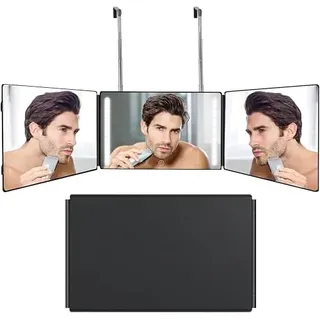 OSDUE 360 Grad Spiegel mit Licht, 3 Teilig Haare Selbst Schneiden | Klappspiegel Höhenverstellbarer Kosmetikspiegel, Rasierspiegel mit 10X, Friseurspiegel für Makeup Rasieren Frisieren