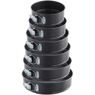 FUNSUEI 6 Stück Springform 18cm, 20cm, 22cm, 24cm, 26cm, 28cm, Kuchenform Set Rund Schwarz mit Antihaftbeschichtet und Abnehmbarer Boden, Backformen Antihaft für Backen