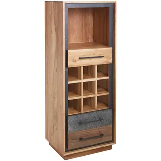 Landscape Weinregal , Braun, Akaziefarben, Dunkelgrau , Holz , Akazie, Recyclingholz , furniert, massiv , Holz , 10 Fächer , 3 Schublade(n) Schubladen , 50x130x40 cm , Holzmöbel, Holzregale, Weinregale Holz