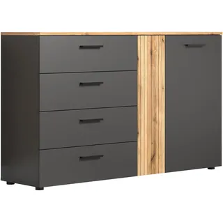 trendteam Esteban Kommode 139 x 86 x 38 cm Anthrazit/Evoke Eiche Holz