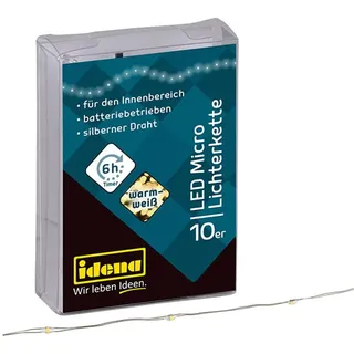 IDENA 31114 - LED Micro Lichterkette mit 10 LED in Warmweiß, 6 Stunden Timer Funktion, batteriebetrieben, ca. 1,2 m