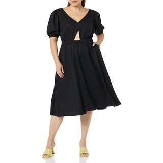 TEREA Jayla Midi-Swingkleid für Damen, Cut-Out-Detail, Schwarz, Größe M