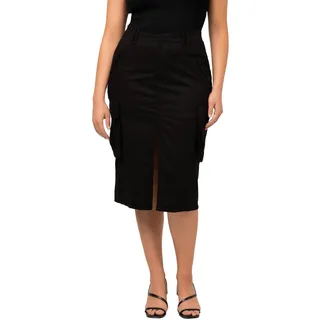 Ulla Popken Damen Cargorock, Utility-Style, Taschen, Lyocell-Mix Rock, schwarz, 58