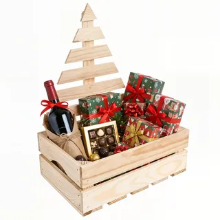 Creative Deco Holzkiste mit Weihnachtsbaum | Holzbox Adventskalender Kiste | 30 x 20 x 40 cm | Holz Geschenkkorb Weihnachten | Weihnachtsgeschenke Korb Geschenkbox Aufbewahrungsbox Weihnachtsdeko