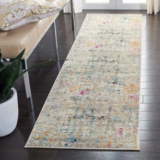 SAFAVIEH Boho Teppich für Wohnzimmer, Esszimmer, Schlafzimmer - Madison Collection, Kurzer Flor, Grau und Gold, 76 X 183 cm