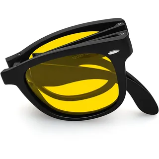 Joopin Faltbare Nachtfahrbrille Herren Rechteckig Klassische Faltsonnenbrille Nachtsichtbrille für Autofahrer Nachtbrille Damen (Retro Gelbe)