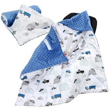 TupTam 2er Set Baby Decken Einschlagdecke 85x85 cm für Autositz Babyschale Babydecke Wiegendecke Minky Baumwolle, Farbe: Autos/Jeansblau, Größe: Frühling/Sommer - 85 cm x 85 cm