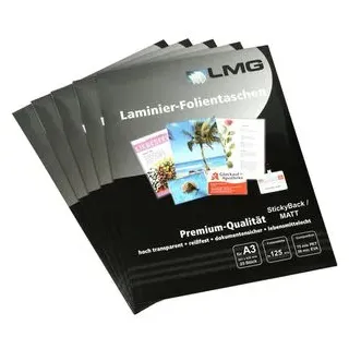 LMG LMG, Laminierfolien matt für A3 125 micron selbstklebender Rücken, 25 St.