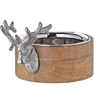 Edzard Flaschenuntersetzer Hirsch (L 18 cm, B 13 cm, H 6,5 cm) aus Mangoholz - Servierschale, Dekoschale, Obstschale, Servierschüssel - Schüsselschale rund für Deko & Speisen - Schale als Geschenk