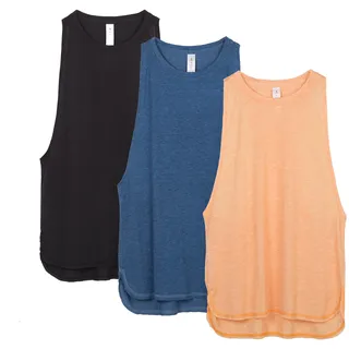 icyzone Damen Sport Top Locker - Atmungsaktive Fitness Shirt Muscle Tank Top Sport Oberteile, 3er Pack (L, Black/Denim/Pumpkin)