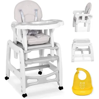 Ricokids Sinco Kinderhochstuhl - Babyhochstuhl Mitwachsender - Multifunktions Hochstuhl 5in1 - Tisch + Babystuhl Regulierbar - Schaukelfunktion - 3-fache Neigungsverstellung der Rückenlehne - (Grau)