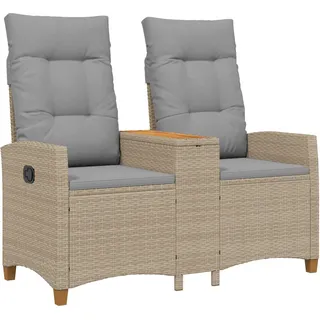 vidaXL Liegebank mit Tisch 2 -Seater 126 x 65 x 112 cm Poly-Rattan - Beige