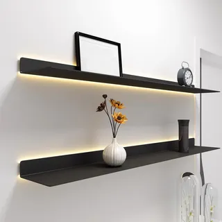 HJDSUDU Wandregale Schwebende Regale, Ausstellungsregal mit eingebautem beleuchtetem LED-Licht, 1 Stück an der Wand montierte lichtemittierende Metallregale, für Wohnzimmer,Schwarz,80cm/31in