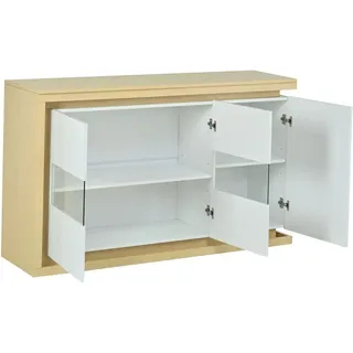 okwish Sideboard mit LED Türen Fächern Wohnzimmer Büro 140x40x84 cm Weiß