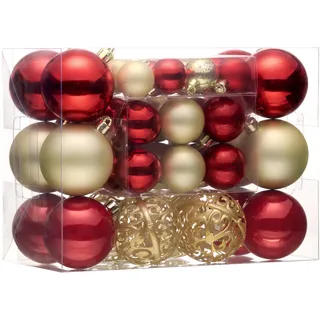 Valery Madelyn Weihnachtskugeln, 50 stück Christbaumkugeln mit Geschenkpaket, Weihnachtsbaumschmuck Christbaumschmuck mit Aufhänger, Thema Rot Gold