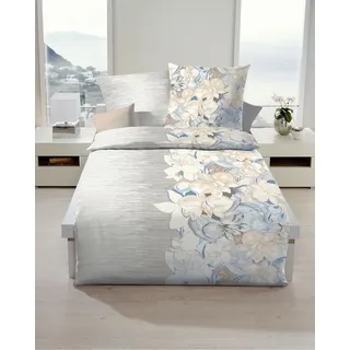 Kaeppel Mako Satin Bettwäsche Blumen Streifen Koralle Taube Pogonia 155x220 cm Taube - Taupe