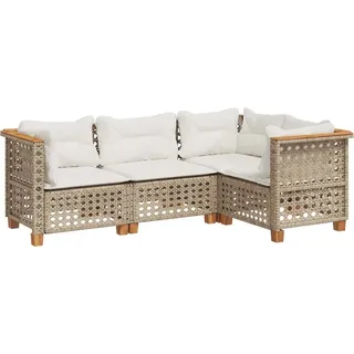 vidaXL 4-tlg. Garten-Sofagarnitur mit Kissen Beige Poly Rattan - Beige