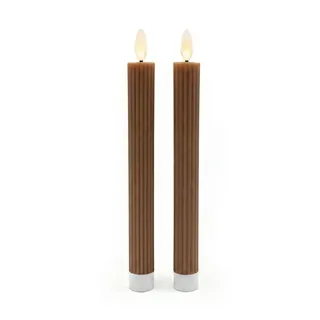 Relaxdays LED Stabkerzen, 2er Set, HxD: 25 x 2 cm, flackernde Flamme, Echtwachs, Rillen, flammenlose Kerzen, Coffee