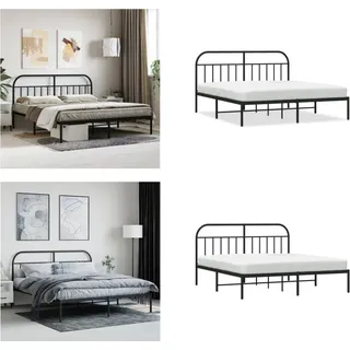 vidaXL Bettgestell mit Kopfteil Metall Schwarz 180x200 cm - Bettgestell - Bettgestelle - Bettrahmen - Bett - Schwarz
