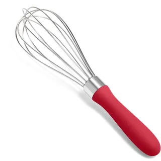 Doosu Schneebesen aus 18/8 Edelstahl, Kleiner robuster Ballonschneebesen, Handschneebesen Rührbesen mit 6 starken Drähten und Silikongriff zum Mischen Rühren Schlagen Aufschäumen (23cm, Rot)