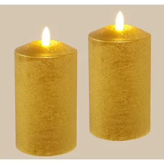 Flair Flower LED Kerzen Echtwachs 2er Set elektrische Kerze LED-Kerze Warmweiß Stimmungslicht Lichter Dekoration Stumpenkerze große Adventskerzen Adventskranz Kranz Valentinstag, 12,5x7,5cm, gold