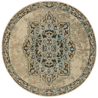 benuta Nest Teppich rund Casa Beige ø 120 cm rund , Textil , Grafikmuster , Rund , 120x120 cm , Oeko-Tex® Standard 100 , wasserabweisend , Teppiche und Böden, Teppiche