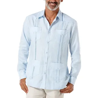 Cubavera Herren Guayabera 100% Leinen mit Vier Taschen, Langärmelig, (Erhältlich in Big & Tall) Hemd mit Button-Down-Kragen, Cashmere Blue, XXL Gro
