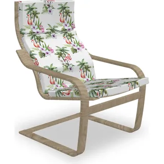 ABAKUHAUS Flamingo Poäng Sessel Polster, Aquarell Vögel Flora, Sitzkissen mit Stuhlkissen mit Hakenschlaufe und Reißverschluss, Mehrfarbig