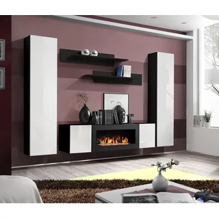 Wohnzimmermöbel Komplett Wohnwand Sideboard  Wandregale Luxus Einrichtung - Schwarz