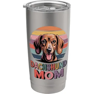 Retro Sonnenuntergang Dachshund Mom Dachshunds Doxie Dackel Doppelwandiger Edelstahl-Thermobecher