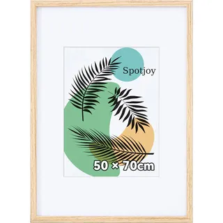 Spotjoy Bilderrahmen 50 x 70cm, MDF-Rahmen Holzrahmen mit Acrylglas Fotorahmen für Wandmontage Echtholz Passepartout Dokumentenrahmen Zertifikatsrahmen, Eiche