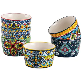 HENXFEN LEAD Creme Brulee Schälchen 120ml, Soufflé Förmchen Porzellan 6er Set, Mini Auflaufformen in Bunte für Leckere Würzfleisch, Ragout Fin, und Pudding - Bohemian Style