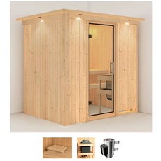 Bild Sauna »Finja«, (Set), 3,6-kW-Plug & Play Ofen mit integrierter Steuerung beige