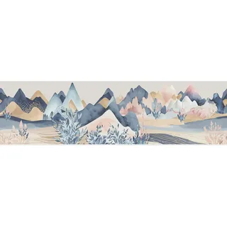 AG Design Selbstklebende Bordüre Aquarellberge, AWB 8416 | Wasserfest Dekoration für Wände, Möbel, Tapeten, Wandverkleidungen und Türen, Folie, Mehrfarbig | Breite 500 cm x Höhe 13.8 cm