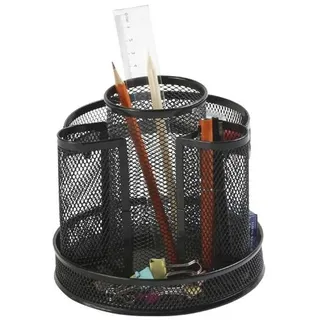 Q-Connect KF17294 Schreibtisch-Organizer Drehbar/aus Lackiertem Metallgeflecht/Schwarz/Schreibtischorganizer/Mesh Metall Büro-Organizer Desk Organizer/mit Gummifüßen/ 16,5 x 16,5 x 16,0 cm