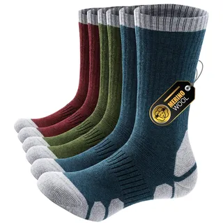 PULIOU Merino Socken Herren Damen Thermosocken Wandersocken Outdoor & Trekking-Socken, Anti-Blasen, Gepolstert Arbeitssocken Wintersocken, Mehrfarbig 39-42