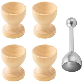 4 Stück Eieraufbewahrungsregal und 1 Stück Eieröffner, Eierpräsentationsbecher, interessanter Eierbecher, runder Eieraufbewahrungsbecher aus Holz, DIY-Kreationszubehör, Küchendekoration
