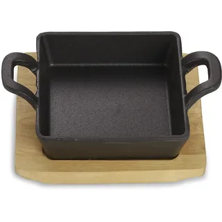 Echtwerk Servierschale aus Gusseisen, Quadratische Auflaufform mit Servierbrett, Bereits eingebrannt, Für Backöfen, Grill, BBQ und Induktion geeignet, Ø 12,6 cm
