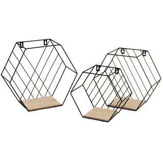 Set mit 3 Wandregalen aus Metall und MDF in Schwarz