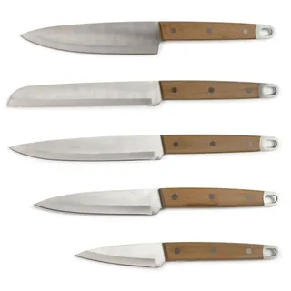 5 Edelstahlmesser mit Buchenholzgriffen – Kochmesser, Brotmesser, Küchenmesser, Tranchiermesser und Schälmesser