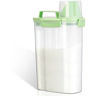 vinato Waschmittelbox 2,5L mit Messbecher, Großvolumiger Aufbewahrungsbehälter für Waschpulver & Weichspüler, Praktischer Dichter Behälter für Waschraum, Küche & Tiernahrung, grünem