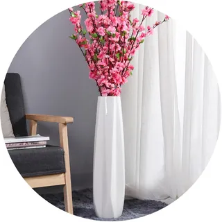 KSYGINXD Weiße Bodenvase, 61 cm hoch, dekorative große Keramikvase für Wohnzimmer, hoher Blumenhalter für Heimdekoration, Trockenblumenarrangement, Einweihungsbüro