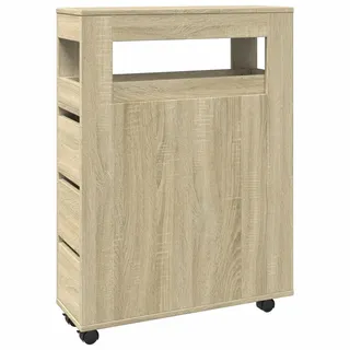 Schmaler Badschrank mit Rädern Sonoma-Eiche Holzwerkstoff - Braun